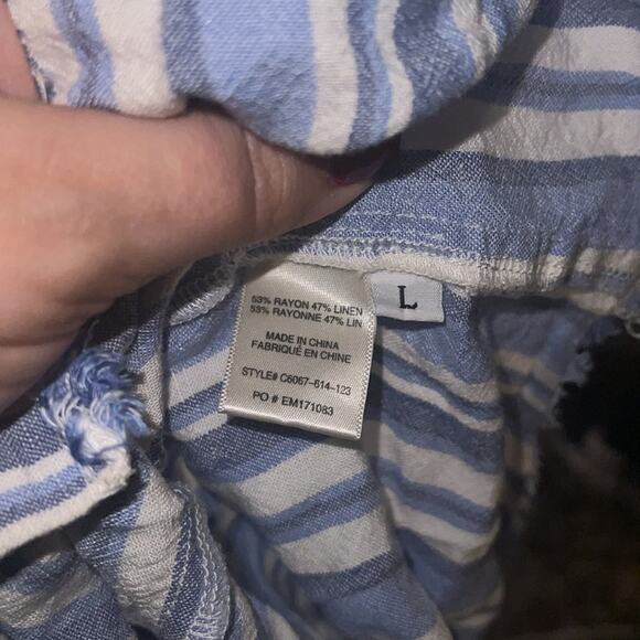 CLOTH &STONE ANTHRO raw hemline striped tunic shirt L - Picture 2 of 6